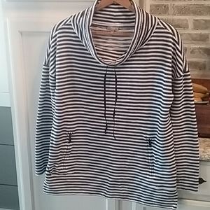 TALBOTS nautical navy/white stripe top Sz M
